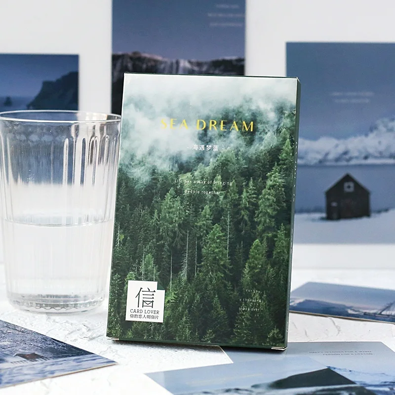 30PCS Sea Dream Postcards Set - Creative Beautiful Scenery Ocean Snow Mountain Greeting Cards Message Card Stationery