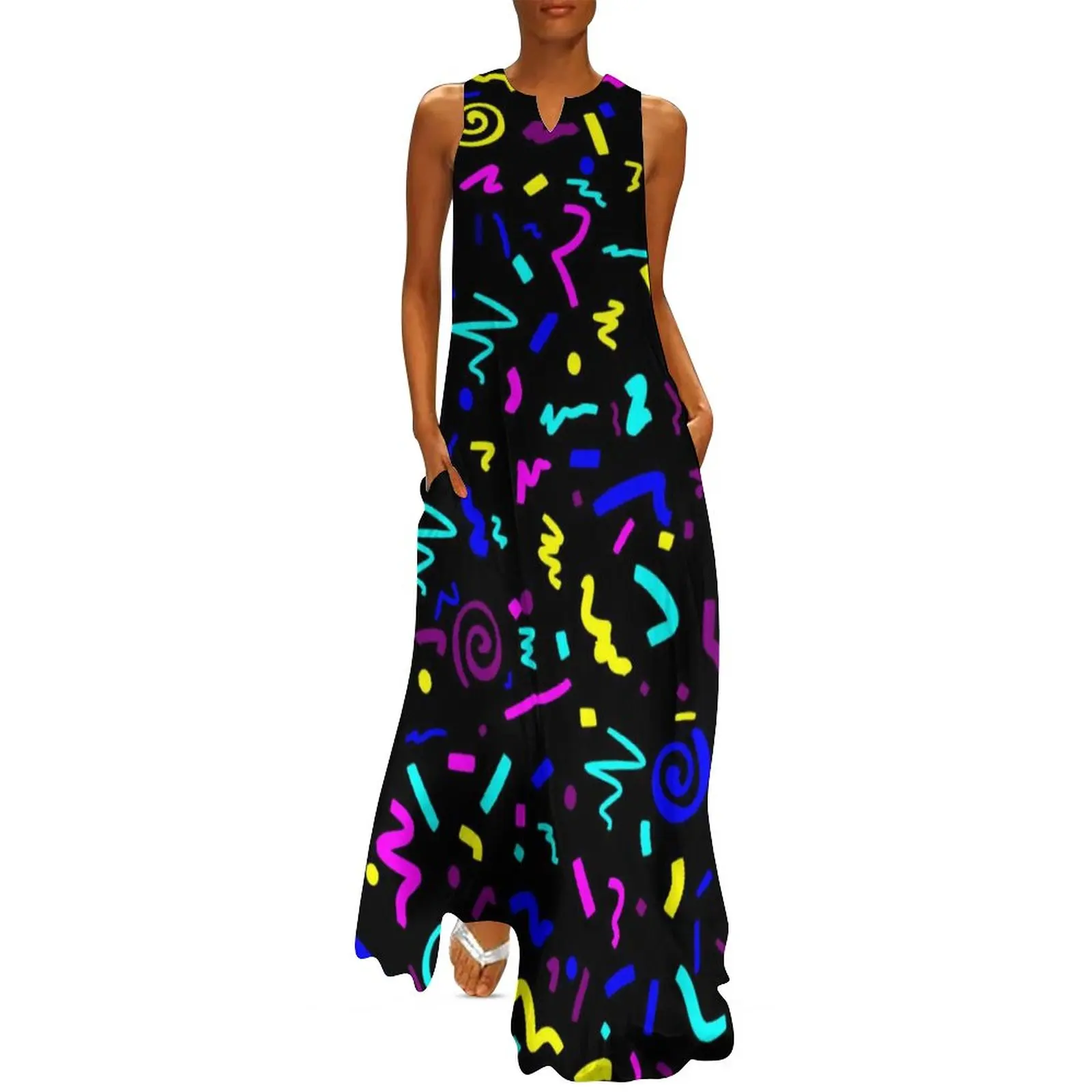 

Vintage 80S Inspired Dress Colorful Geometric Print Street Wear Bohemia Long Dresses Women Elegant Maxi Dress Birthday Present