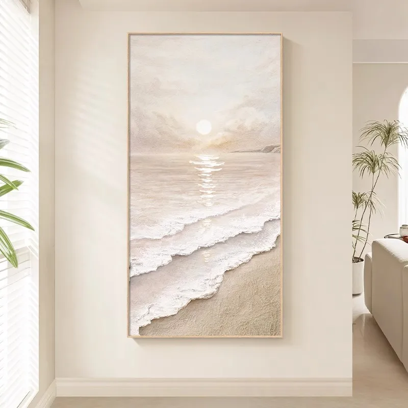 Cream Wind Entrance Decorative Painting Simple Wave Texture Entrance Door Mural High-level Abstract Corridor Aisle Hanging Paint