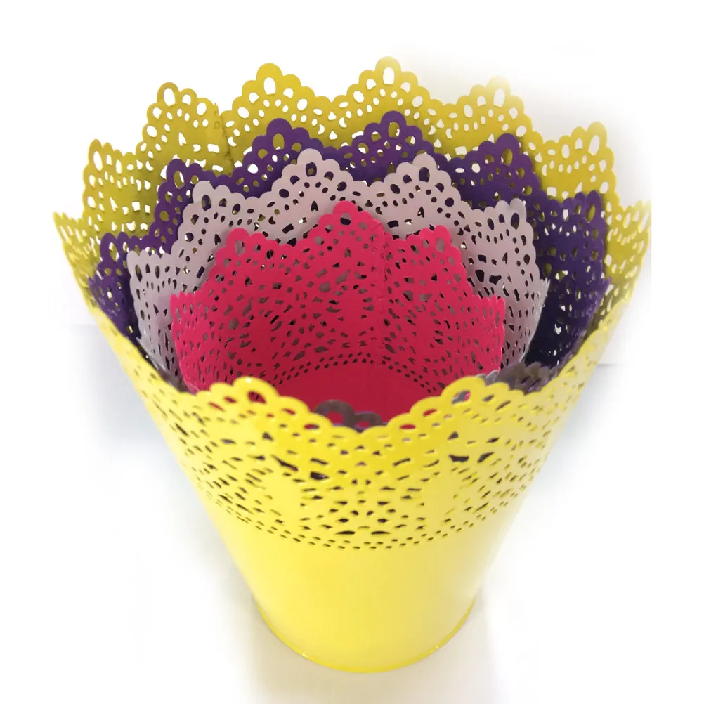 Floral Hollow Iron Flower Vase Large Yellow Flower Pot Home Balcony Garden Decoration Stackable Pencil Makeup Holder