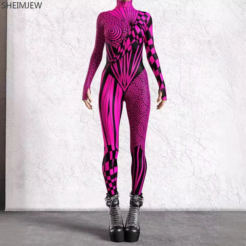 RT01 ศิลปะฮาโลวีนเส้นไม่สม่ําเสมอ Jumpsuit Holiday Party คอสเพลย์ Monos Morphsuit เวทีแสดง Zentai สูท Unisex แฟนซี Rav * Jk2
