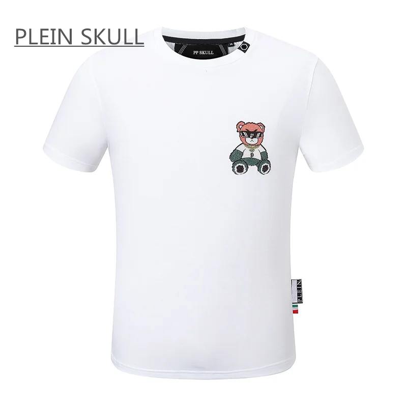 PLEIN SKULL Light Men\'s T-shirt Cotton Spring Summer Short Sleeve Top Classic Retro Cute Printed Round Unisex Sports Neck Tee