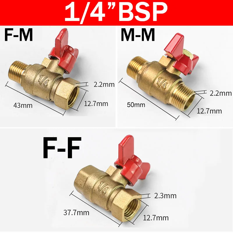 5/20/100pcs Brass Ball Valve Air Compressor Water Gas Oil Shut Off Valve 1/8\