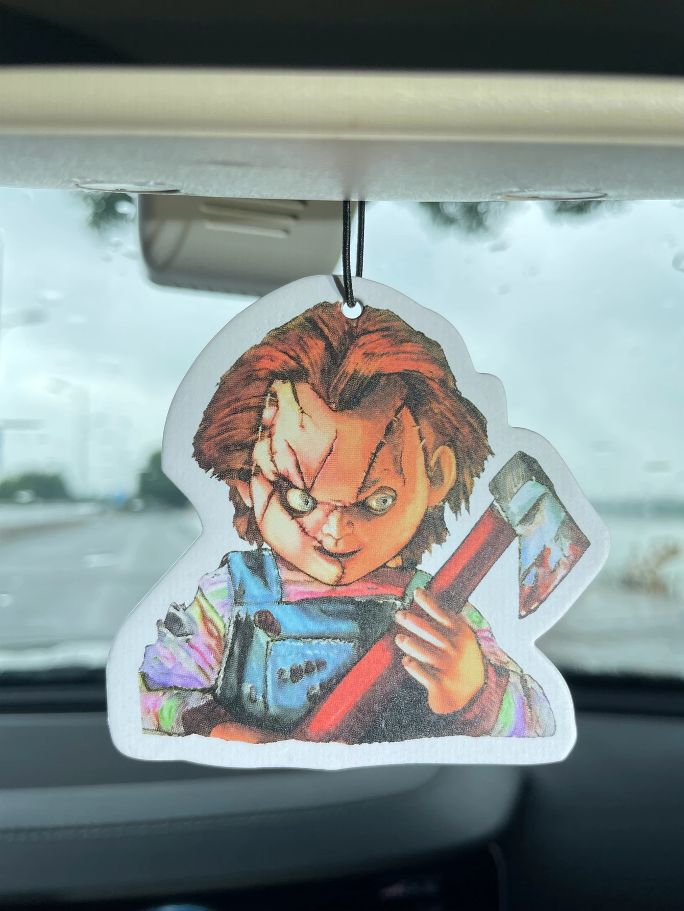 Chucky Doll Shaped Hanging Car Air Freshener, French Parfum Scented Paper, Natural Plant Extract Fragrance, Alcohol-Free & Non-T