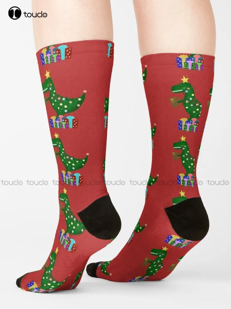 Christmas T Rex Australian Christmas Christmas Teacher Socks Boys Socks Personalized Custom 360° Digital Print Gift Harajuku