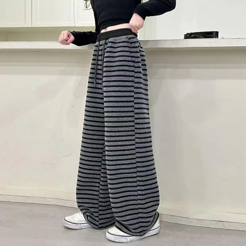 

Girl's Striped Straight Trousers 2025 Spring Autumn Korean Style Loose Tween Casual Pants