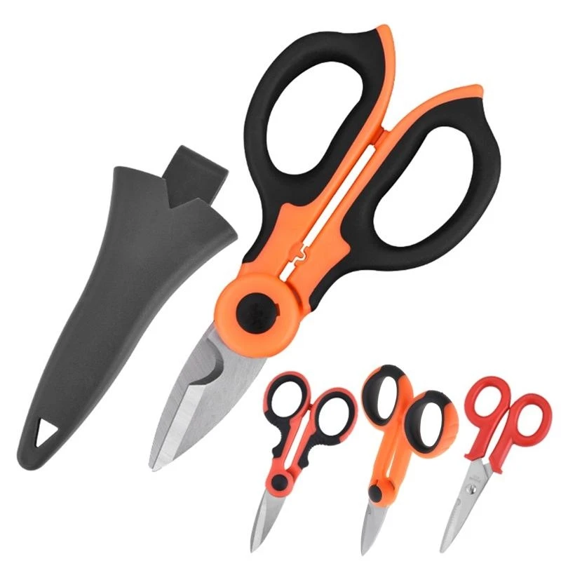 Y1AD Electrician Scissors Heavy Duty Stainless Steel for Sharp & Soft Rubber Grip Electrician Shears with Protective f