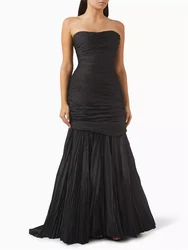 Customized Strapless Neckline Satin Mermaid Evening Dress Elegant Sexy Open Back Zipper Floor Length Sweep Train Gown For Women