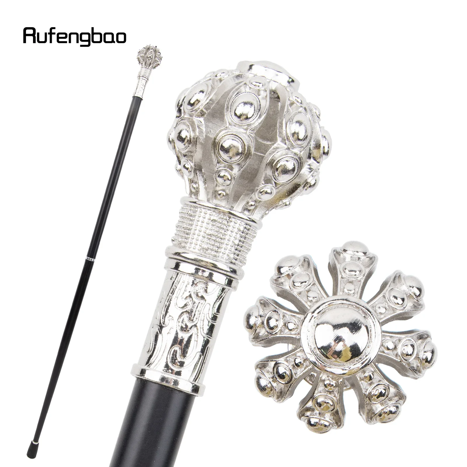 

White Flower Ball Walking Cane Fashion Decorative Stick Gentleman Elegant Cosplay Cane Knob Crosier 94cm Performance Stage Cane