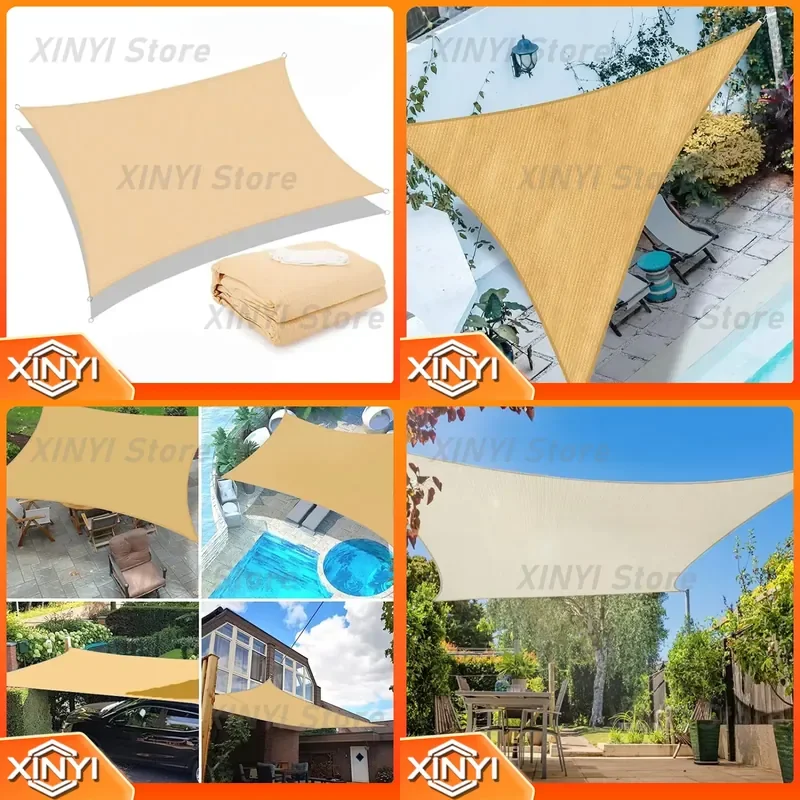 for 5X5m Garden Backyard Outdoor Awning UV Protection HDPE Shading Sail Beige Patio Shade Canopy for Outdoor Living Space