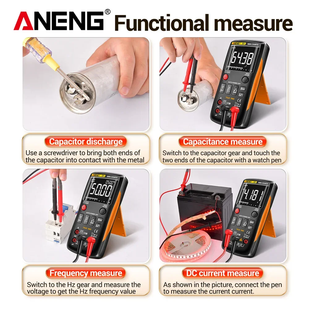 ANENG Q1 multímetro digital 9999 contagens True RMS tester auto  capacimetro voltímetro amperímetro elétrico dmm transistor medidor de teste