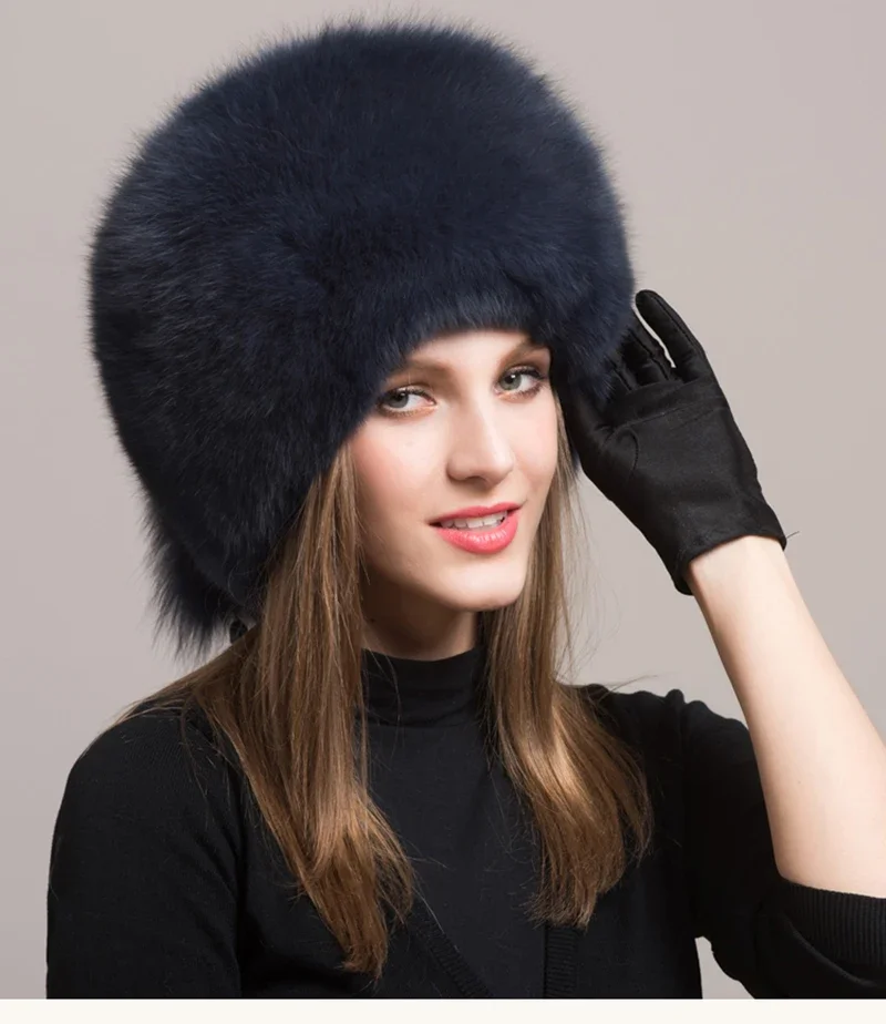 Winter Damen Echtpelz-Mütze Natürliche Modische Fuchspelz-Hüte Kopfbedeckung Russische Outdoor-Kappe Damen Verdickte Warme Pelzmützen – Detail 19