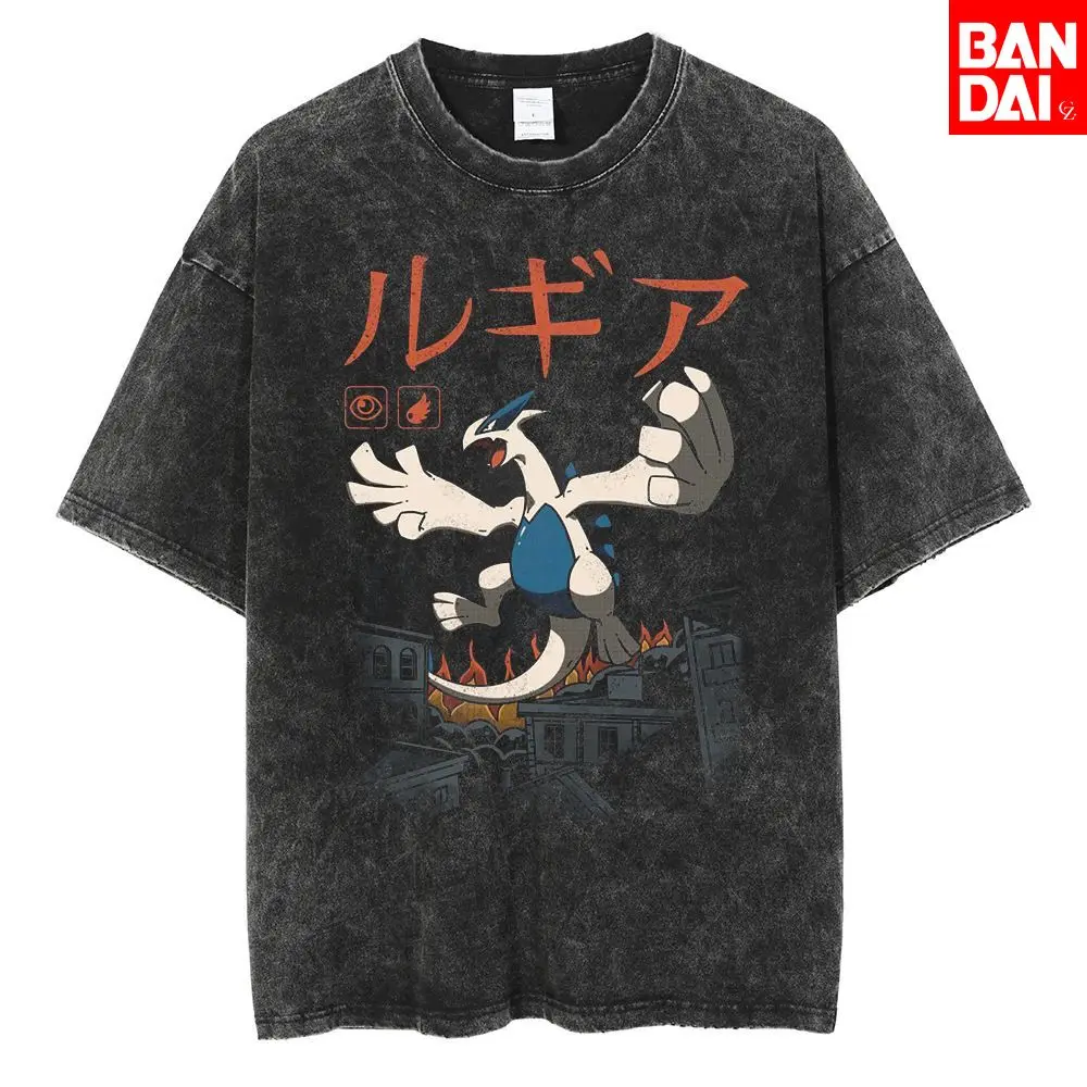 Pokemon Charizard Flare Gym T Shirt Men 2026 Summer Vintage Acid Wash Oversized Tee Retro Kanto 1996 Game Streetwear Hip Hop