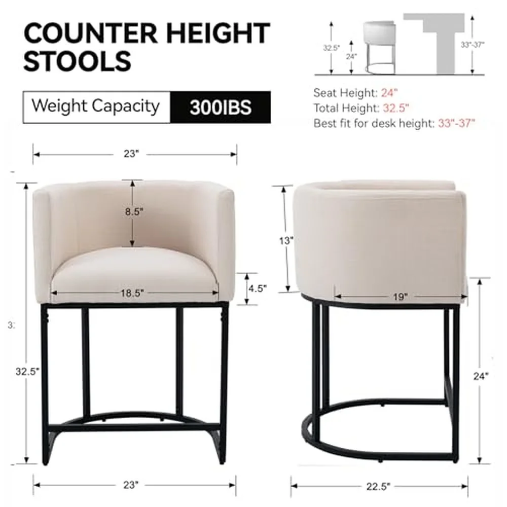 Barrel Bar Stools Set of 3 Counter Height Bar Stools Beige