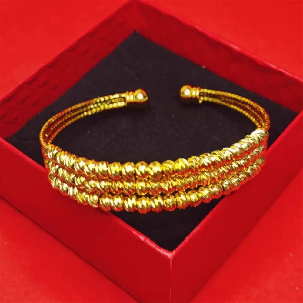 OUYADI Men Women Adjustable 14K Gold Plated Stainless Steel Twist Bangle, Multi Strand Daily Wear Jewelry Gift