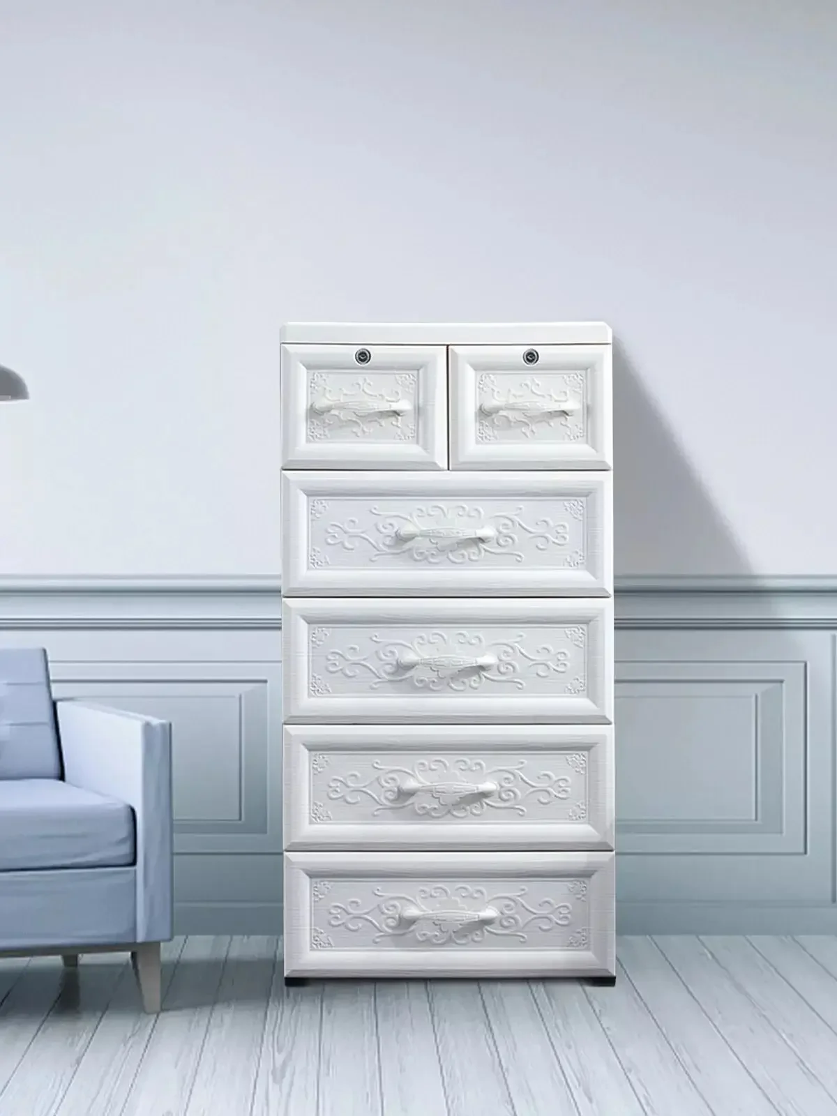 

6-Drawer Storage Cabinet – 50x35x102cm Dresser for Bedroom & Living Room Closet Organization