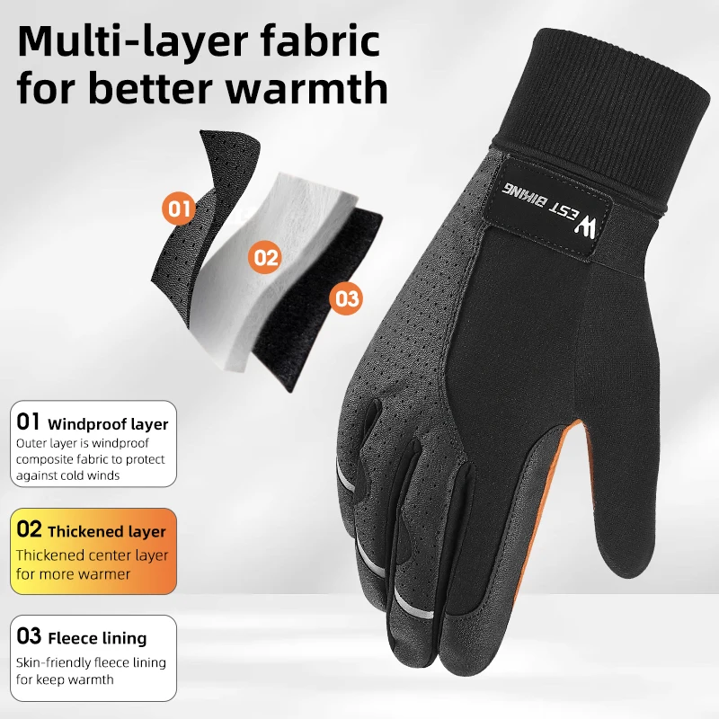 WEST BIKING Winter Warm Cycling Gloves Outdoor Skiing MTB Bike Motorcycle Gloves Thicken Lengthen Men Women Thermal Sport Gear