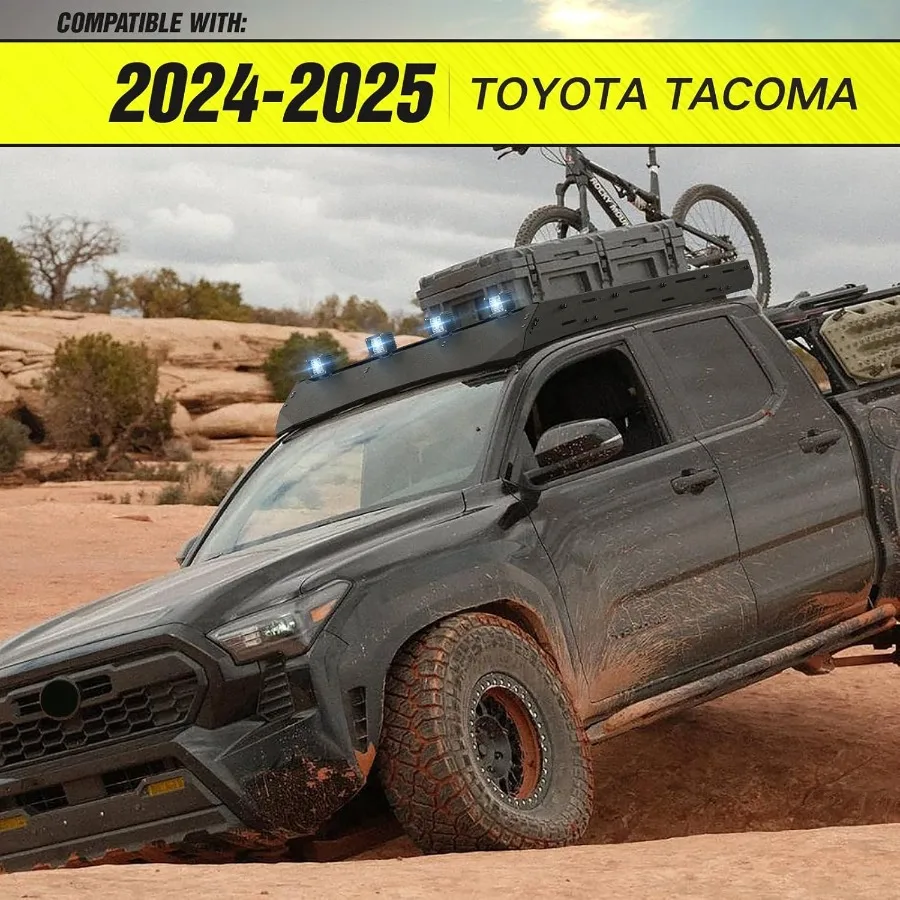 سلة شحن لرف السقف العلوي من تاكوما مع أضواء LED متوافقة مع 20242025 Tacoma Double Cab Crew Cab 4th Gen Truck Cargo C