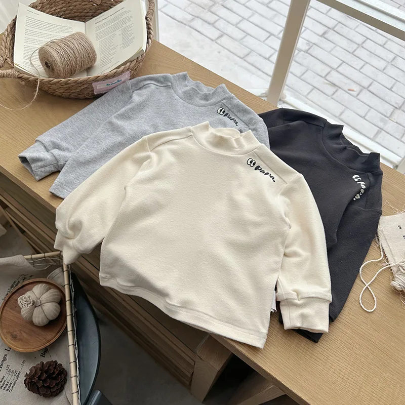 

Toddler Girl T-shirt 2025 Winter Simple Turtleneck Kids Baby Girl Shirt Undershirt Cartoon Print Casual Children 1-5Y Girl Shirt