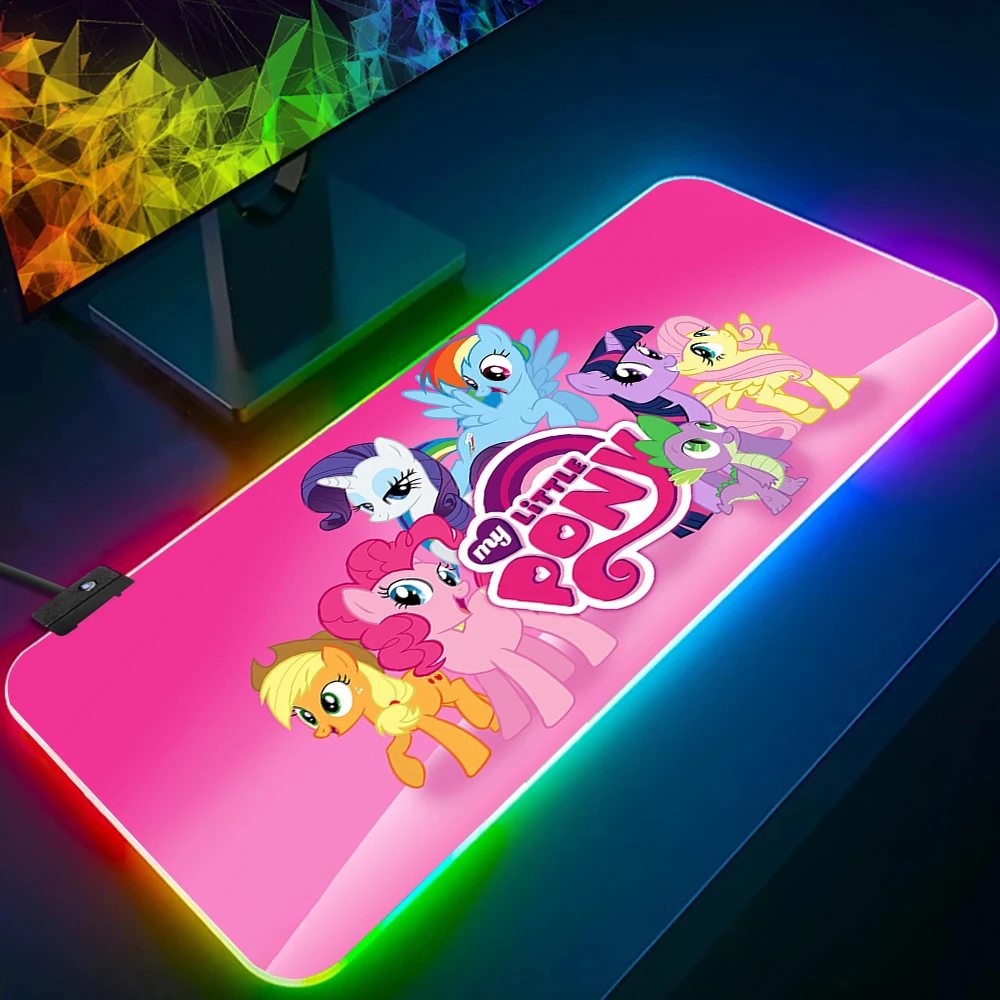 Cartoon My Little P-Ponys RGB Pc Gamer Keyboard Mouse Pad Mousepad LED Glowing Mouse Mats Rubber Gaming Computer Mausepad