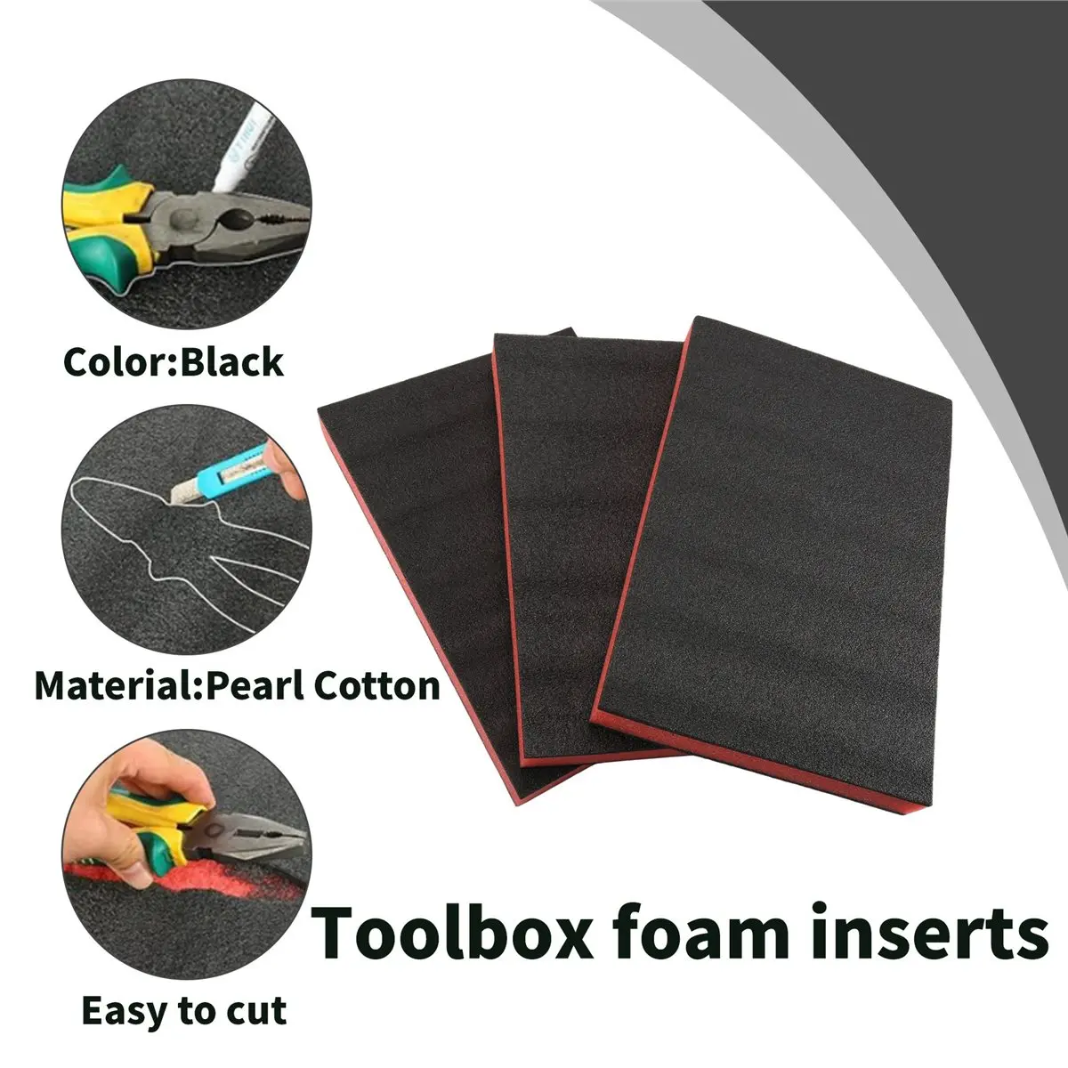 DT81 3Pcs Cuttable Polyurethane Foam Sheets,Polyethylene Tool Foam Sheets,Drawer Liner,ToolBox and Storage Tool Shadow