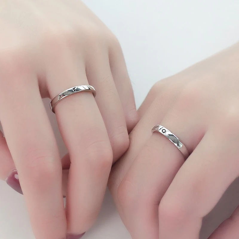 1/2Pcs Fashion Sun Moon Couple Rings Adjustable Opening Minimalist Ring Engagement Jewelry Wedding Anniversary Gift