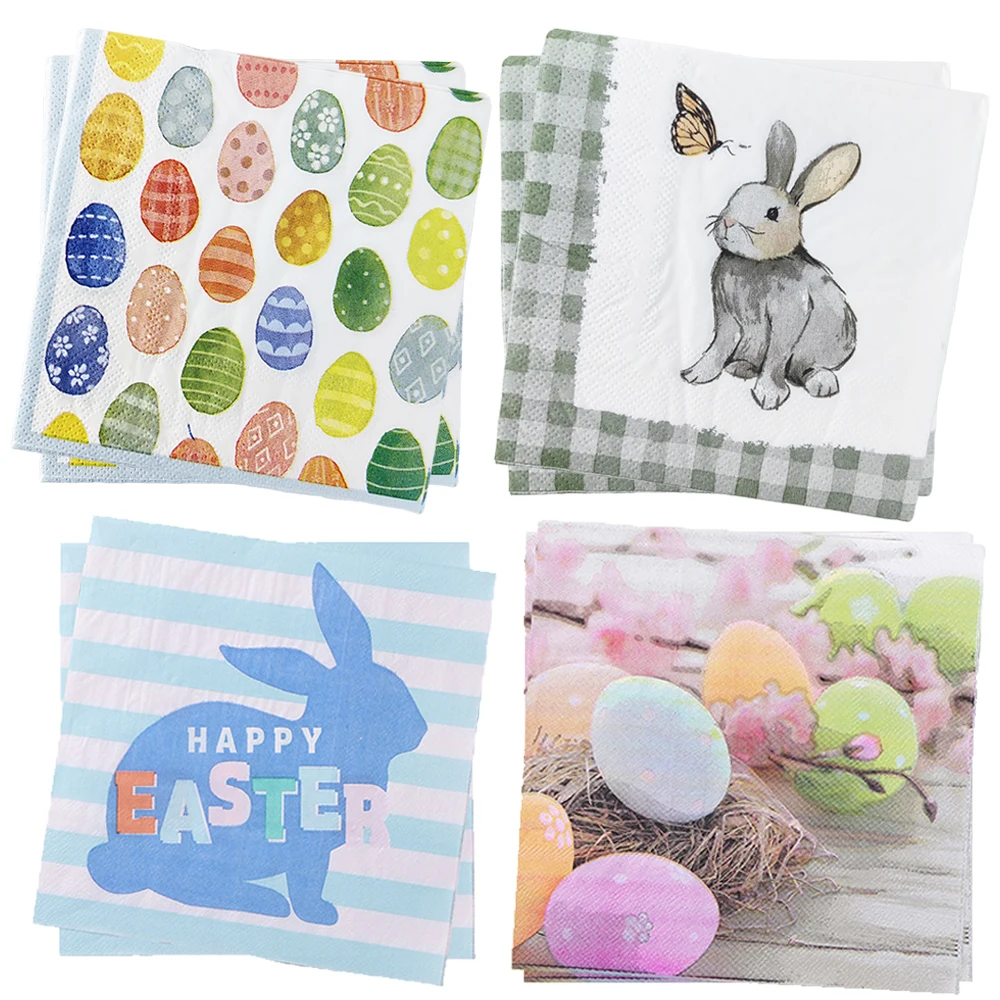 20/40/60/80/100pcs Bunny Rabbit Napkins Easter Disposable Eggs Napkins Easter Decoration Baby Shower Easter Birthday Decoration