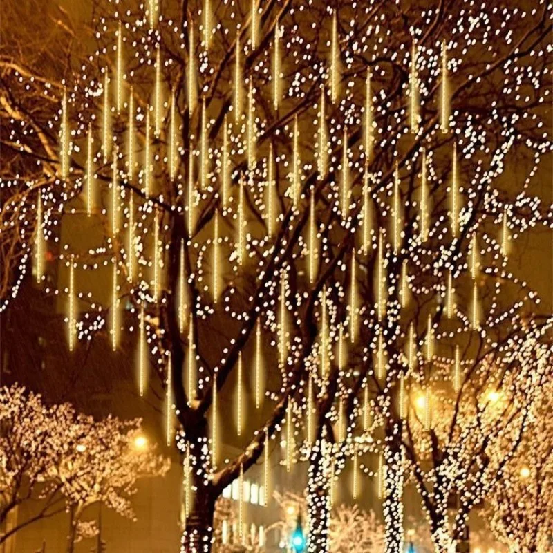 Tira de luces LED de lluvia de meteoritos, decoración navideña para el hogar, guirnalda de calle, boda, 30cm/50cm, 1/2/3/4 Set 2025