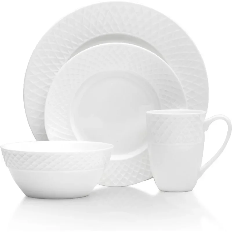 for Mikasa Trellis 16 Piece Dinnerware Set, Service for 4, White