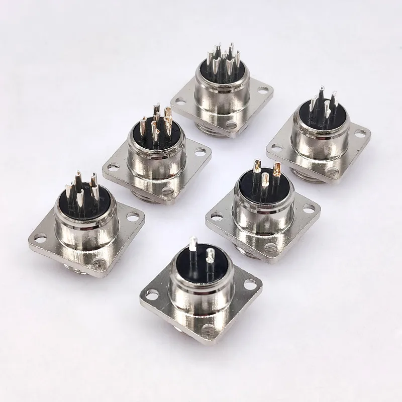 GX12 connector square base flange socket 2 pin 3pin 4pin 5pin 6pin 7pin diam 12mm