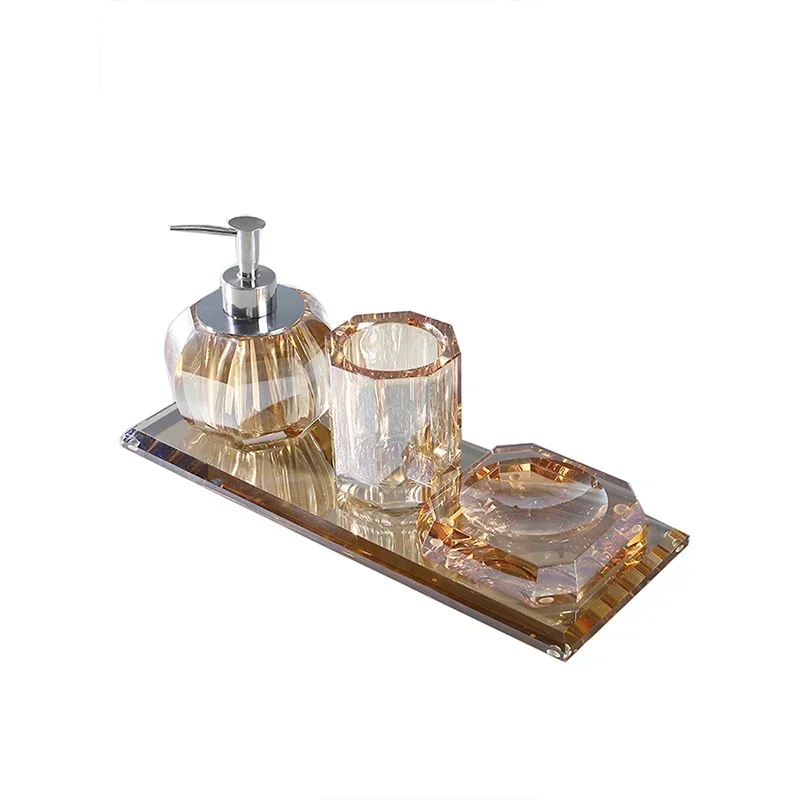 Crystal Glass Bathroom Decoration Accessories Light Luxury Glass Cup Toothbrush Holder Soap Bottle Bathroom Accessories Set Tray