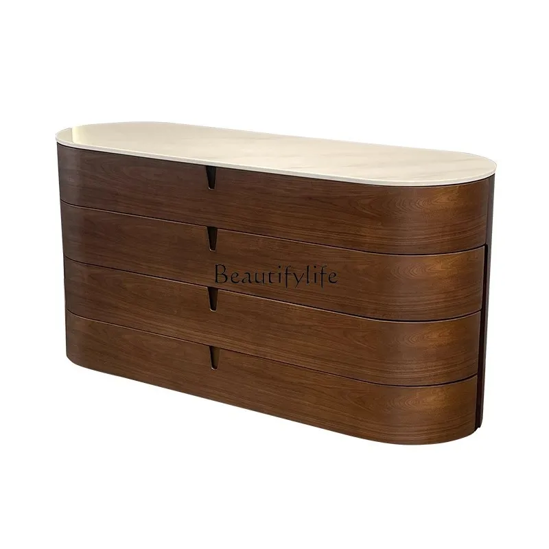 

Italian high-end walnut-colored bedroom, bedside chest, modern simple marble dining side locker