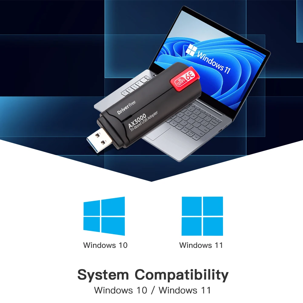 USB Wifi6E Adapter 2.4G&5G&6GHz 3000Mbps USB 3.0 Wifi Receiver Dongle For Laptop/PC Windows 10 11 Driver Free