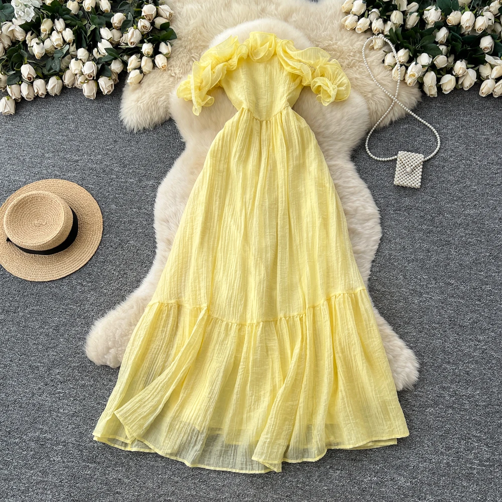 فستان أنيق حلو بدون أكتاف ورقبة مائلة فستان كوري أنيق للحفلات فستان نسائي أنيق للخريف #1