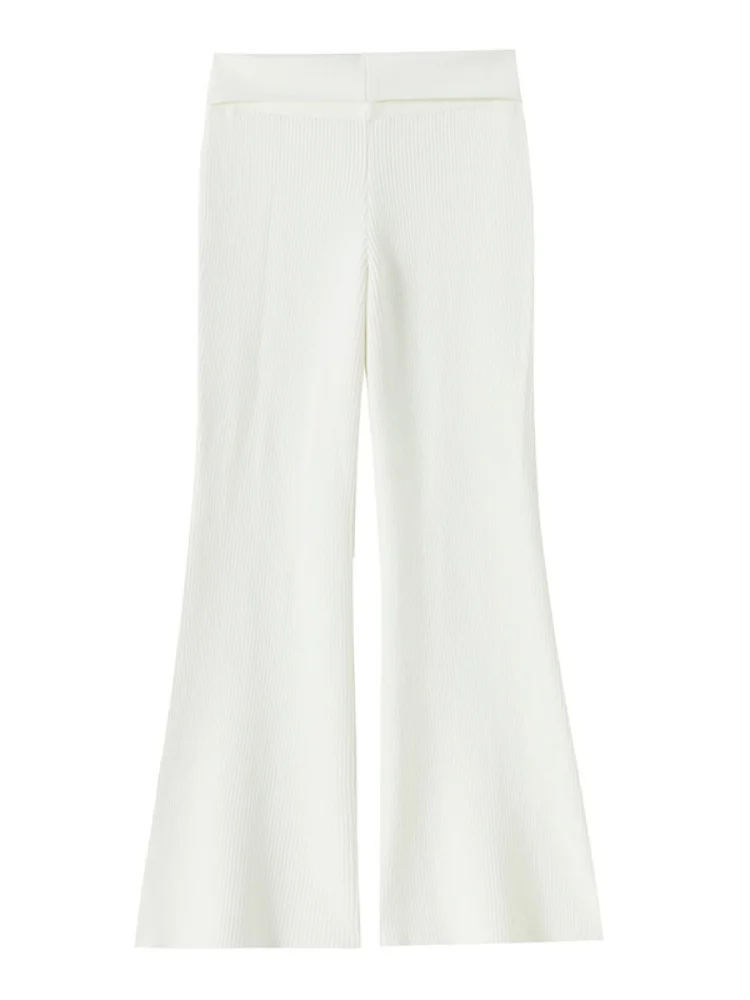 Oaeal Gebreide Fce Gevoerde Casual Rechte Pijpen Hoge Taille Broek Dames Faion 2025 Nieuwe Herfst Winter Thi Wijde Pijpen Broek