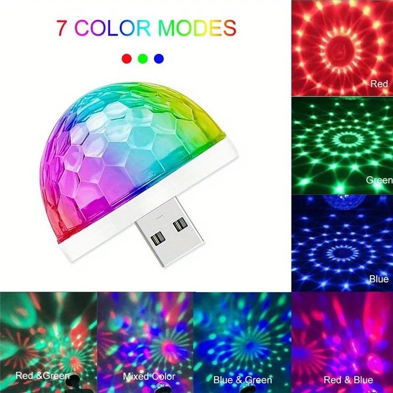 USB Mini Disco Licht, Feestverlichting Bal Geluid Geactiveerd, DJ Disco Ball Podiumverlichting-Multi Kleuren LED Auto Sfeerlicht, Karaoke