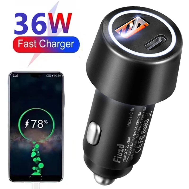 

PD Car Charger USB Type C Fast Charging Car Phone Adapter for iPhone 13 12 Xiaomi Huawei Samsung S21 Quick Charge 3.0