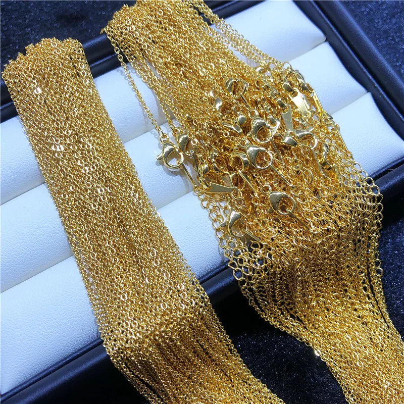 

Wholesale of 18K gold coated copper thick gold plated spring lobster clasp, color preserving chain neck chain 16-18inch 10pc