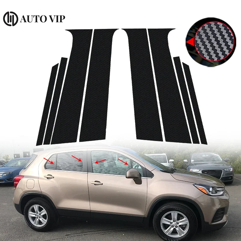 

8Pcs Car Door Window Pillar Posts Trim Covers Black Decoration Sticker for Chevrolet Trax carbon fibre 2015-2021 Car accessories