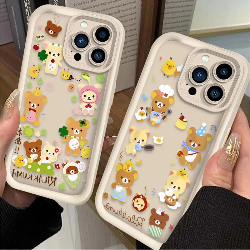 جميل R-Rilakkuma الدب قضية الهاتف آيفون 16 16E 15 14 13 12 11 برو ماكس X XS X S ماكس XR SE 2020 SE4 7 8 غطاء مقاوم للصدمات