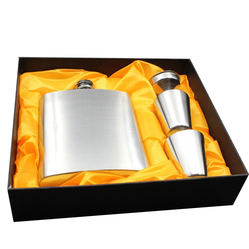 Stainless Steel Outdoor Portable Pocket Hip Flask Whiskey Flask Alcohol Drinking Container Gift Box Vodka Drinking Tools 8oz