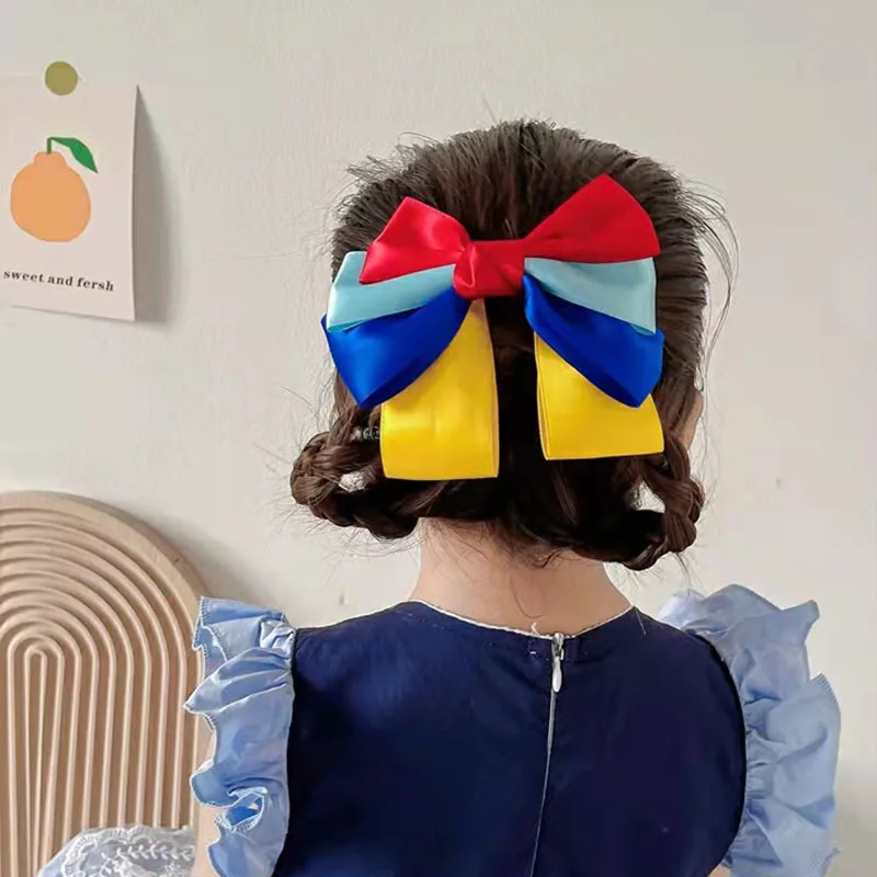 Horquilla de lazo grande rojo para niña y mujer, Clip de lazo para niña, cinta con borla, Tarjeta para el pelo, pinzas para el pelo Blancanieves dulces, accesorios para el cabello