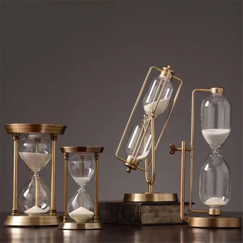 Wooden Sandglass Metal Sand Hourglass 15/30/60 Minute Countdown Timer Clock Golden Timing Adornment Desk Decoration Home Decor