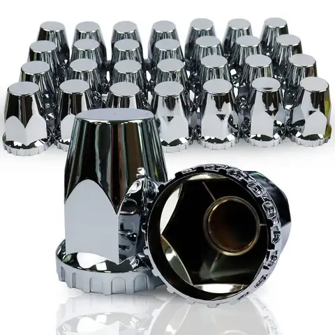20PCS 33mm ABS 크롬 플라스틱 스레드 온 스파이크 러그 너트 커버 세미 트럭 용 총알 플랜지 허브 파일럿 휠 트레일러 버스