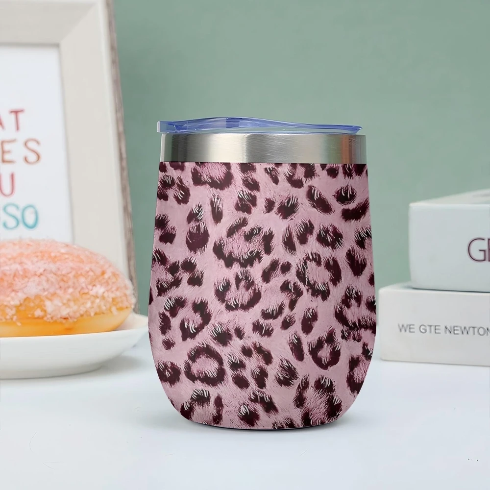 Pink Leopard Print Vacuum Flasks 12oz Eggshell Cup With Lid Portable Coffee Cups Travel Household Office Drinking Mug