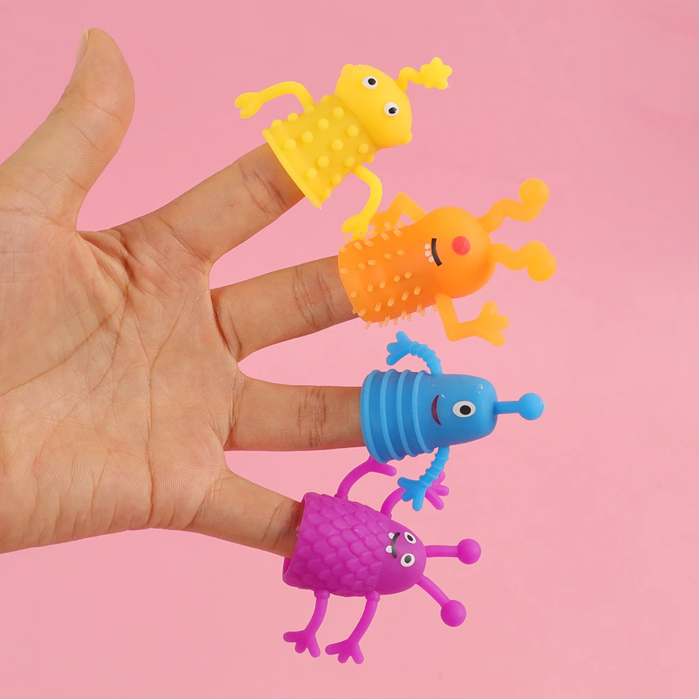 4Pcs TPR Plastic Mini Monster Finger Dolls Story Finger Puppet Toys for Kids Birthday Party Favors Baby Shower Gift Goodie Bag