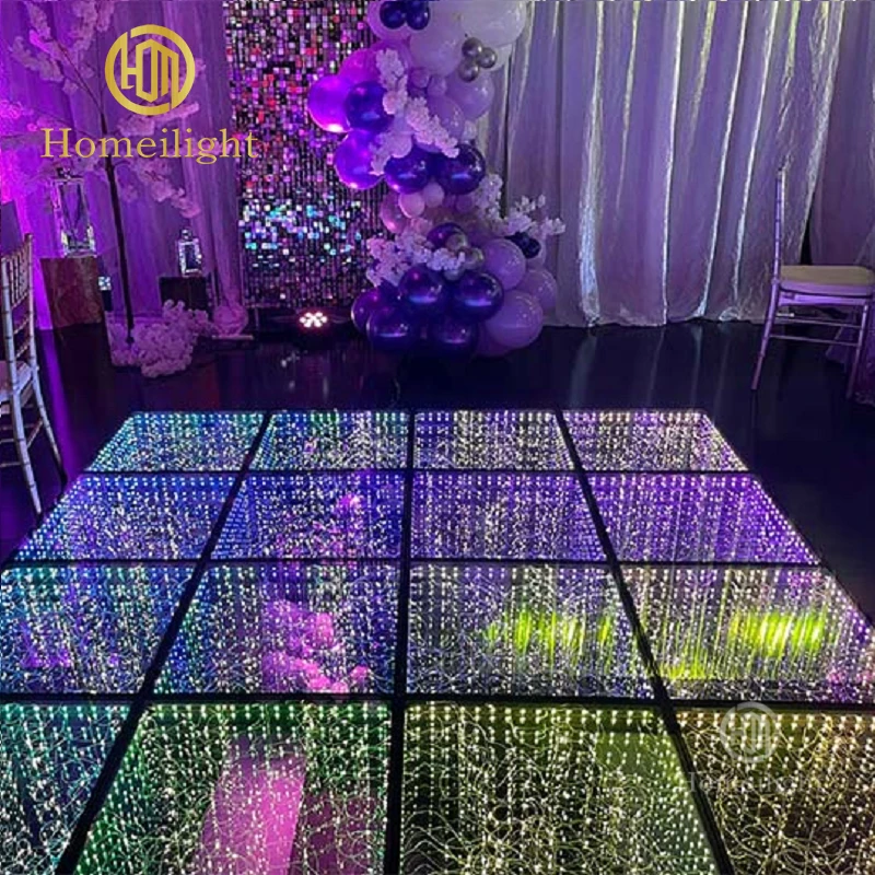 Homei Dance Floor Led 20*20ft Infinity Golden Fairy Starry Dance Floor Tempered Glass Wedding Party Magnetic Track Light 5
