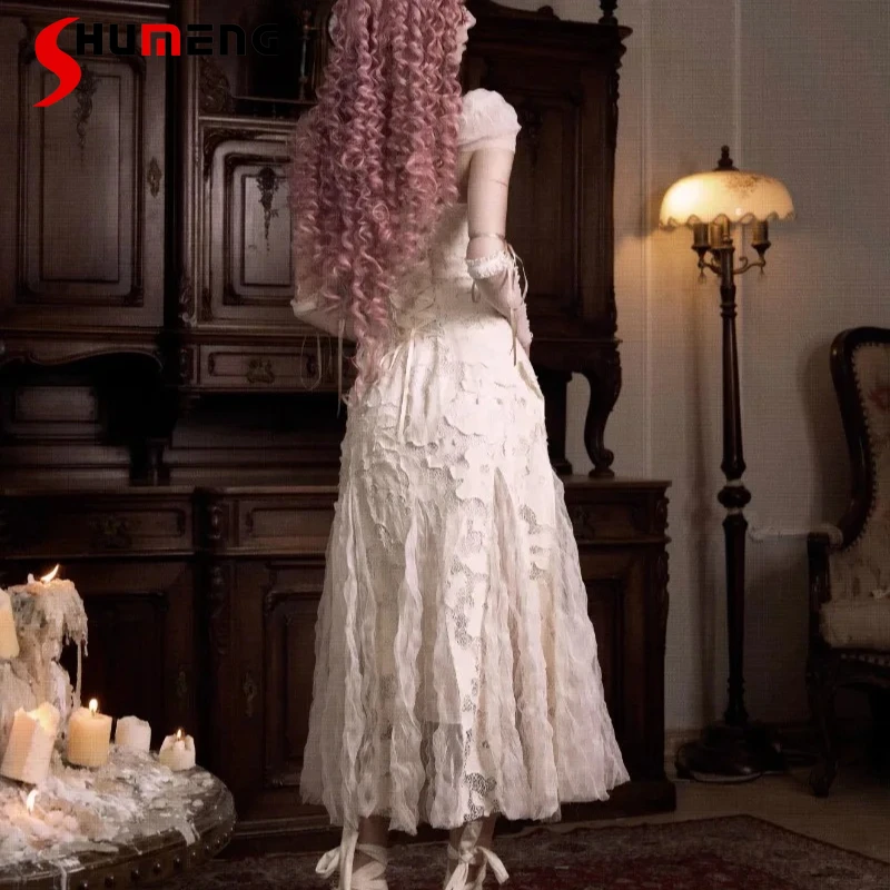 

Beautiful Vestidos Cotton Love Bow Hollow Out Lace Strap Dress Summer New Unique Design Chic Elegant Suspender Dresses Ladies