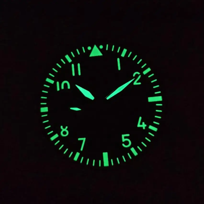 pilot no logo Watch parts black dial 39mm green luminous mechanical watch accessories Fits ETA6497 Seagull ST36 movement