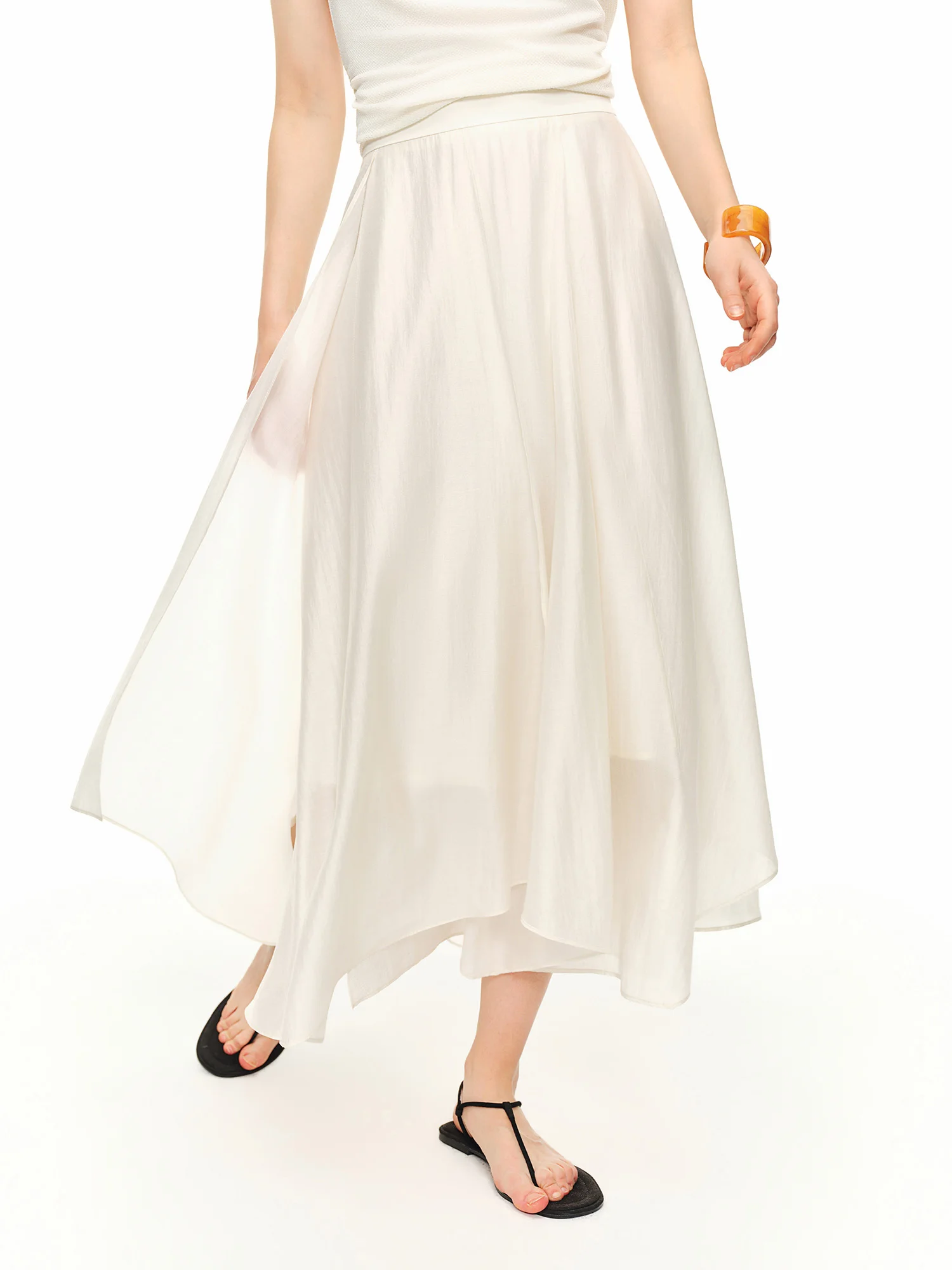 DUSHU 2026 Summer Women's Acetate Paneled A-Line Skirt - Urban Sophisticated Style for City Commute and Daily Outings